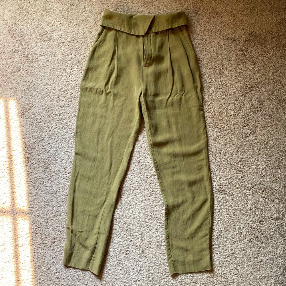 Mango MNG Suit Folded Waist Trousers, US Size XXS, Olive Green